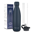 Insulated Water Bottle17oz Stainless Steel Water Bottles with straw lidMetal Sports Thermos Water Bottles for BoysGirlsDouble Wall Vacuum BPA-Free Flask for School Sports (Dark blue)